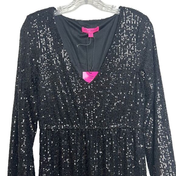 Betsey Johnson Black Sequin Side Slits Midi Dress Size Small - Picture 4 of 13